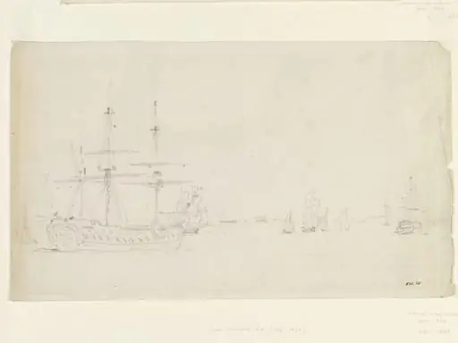 A ship at anchor and other shipping in the Thames, by John Constable