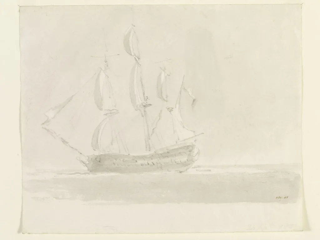 A ship under sail, by John Constable, watercolor, 24
