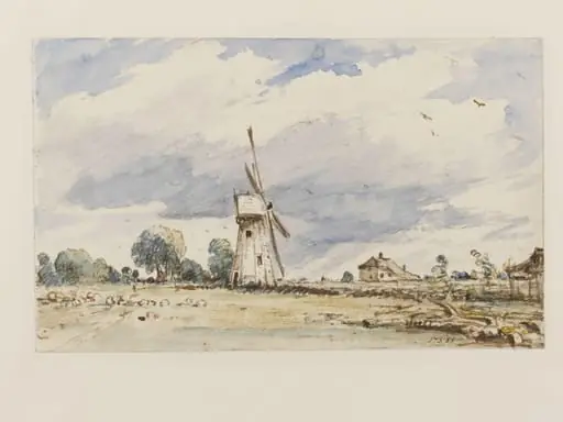 A windmill and a flock of sheep, by John Constable