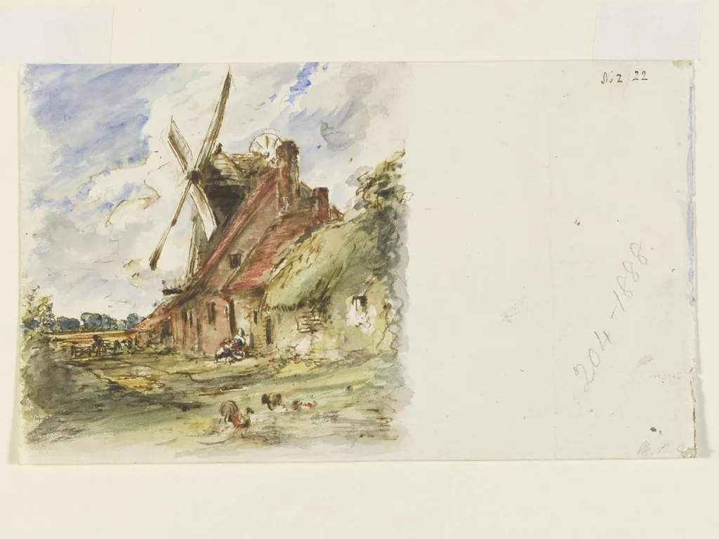 A windmill and cottages, by John Constable, watercolor, 1834
