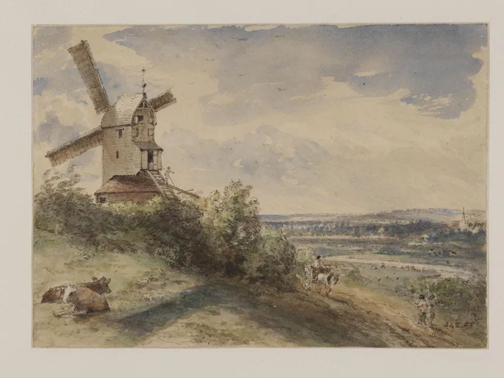A windmill at Stoke, near Ipswich, by John Constable, watercolor, 1814