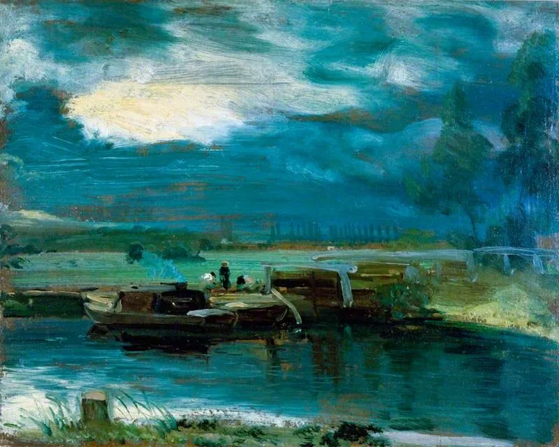 Barges on the Stour with Dedham Church in the Distance, by John Constable, unspecified, 1811