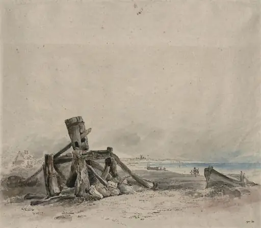 Coast scene with a capstan, probably near Brighton, by John Constable