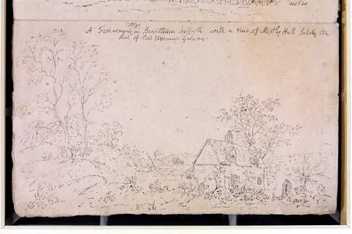 Cottage at Brantham, with a view of Mistley Hall, by John Constable