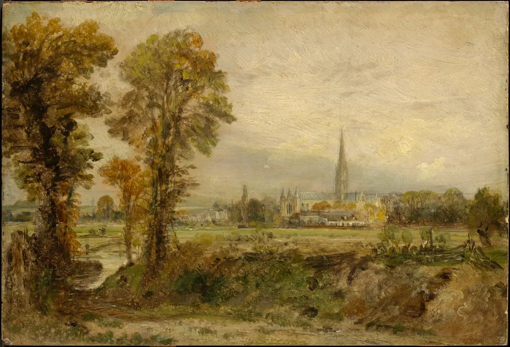 Distant View of Salisbury Cathedral, by John Constable, oil, 1821