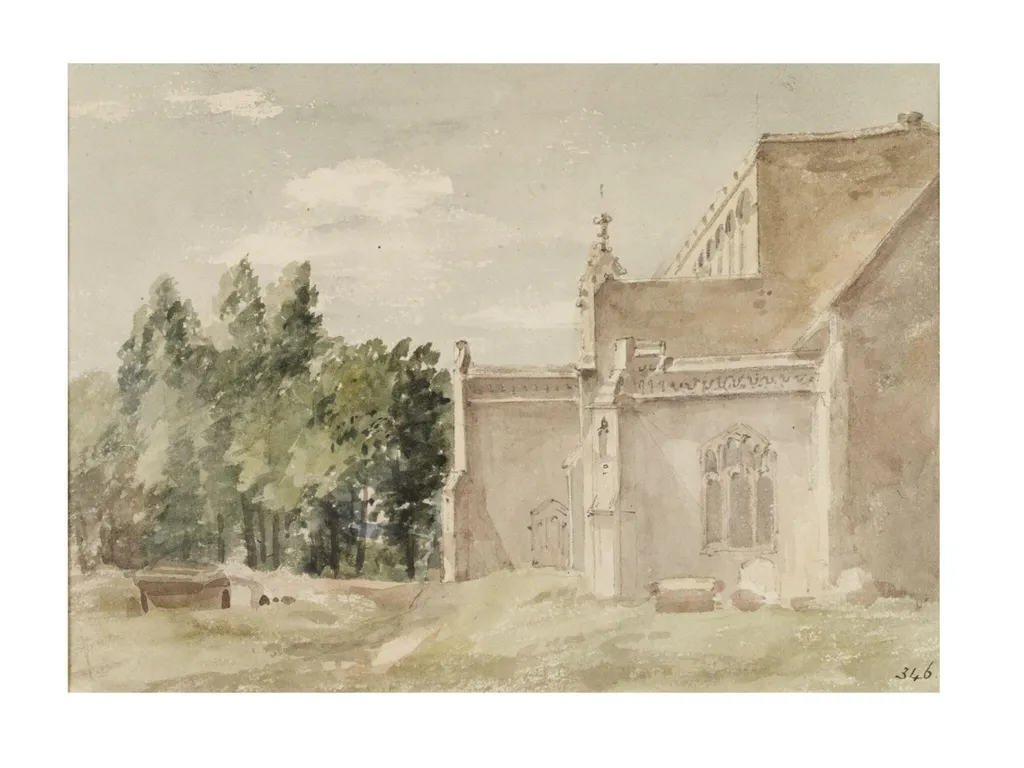 East Bergholt Church: view from the east, by John Constable, paint, 1806