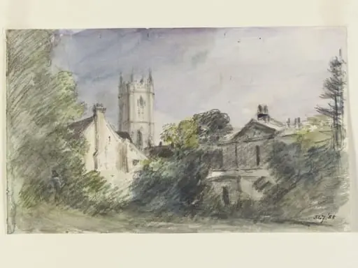 Houses in Dedham, with the church tower, by John Constable