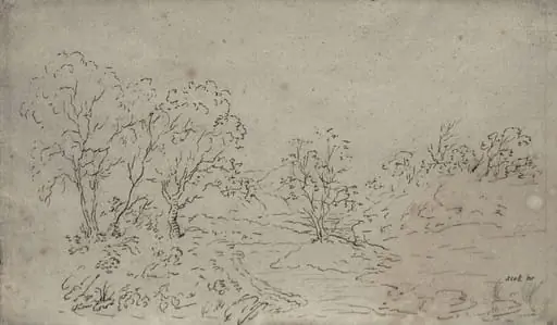 Landscape: a stream running between trees, by John Constable