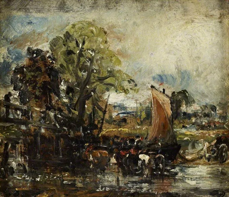 On the Stour (Reverse: Study of Cows), by John Constable, unspecified, 1830