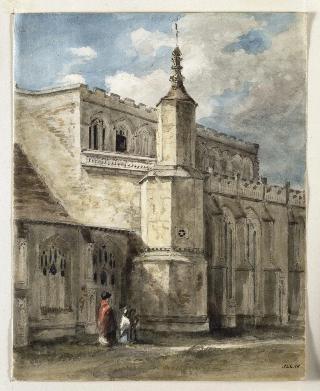 Part of the exterior of East Bergholt Church: the north side, by John Constable, watercolor, 1808