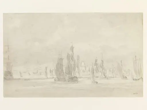 Shipping under a cloudy sky in the Thames, by John Constable
