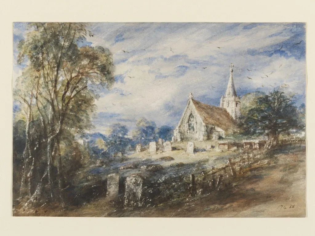 Stoke Poges Church, Buckinghamshire. Illustration to Gray's 'Elegy', by John Constable, watercolor, 1833