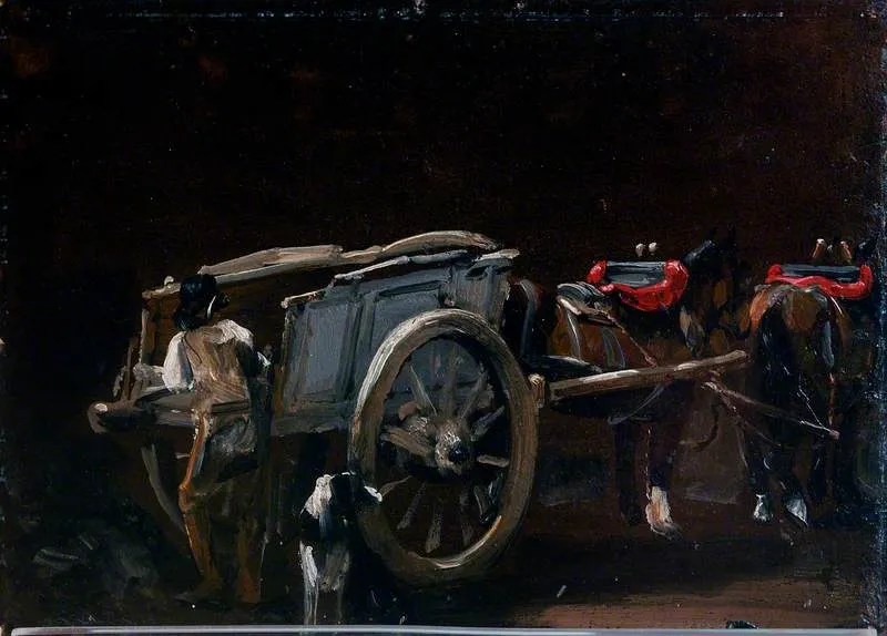 Study of a Cart and Horses with a Carter and a Dog, by John Constable, unspecified, 1814