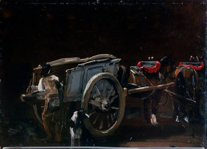 Study of a Cart and Horses with a Carter and a Dog, by John Constable
