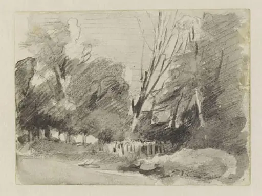 Two sketches on one sheet: a countryman walking, and a group of people beside two donkeys., by John Constable
