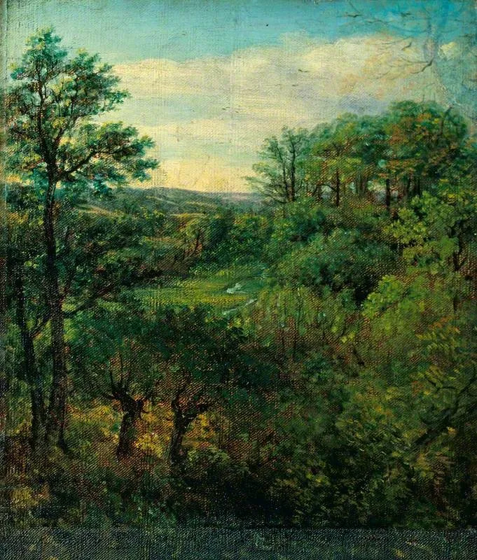 Valley Scene with Trees, by John Constable, oil, 1802