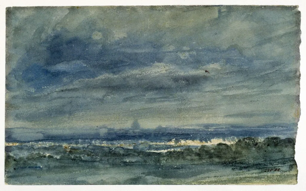 View at Hampstead, looking towards London., by John Constable, watercolor, 7