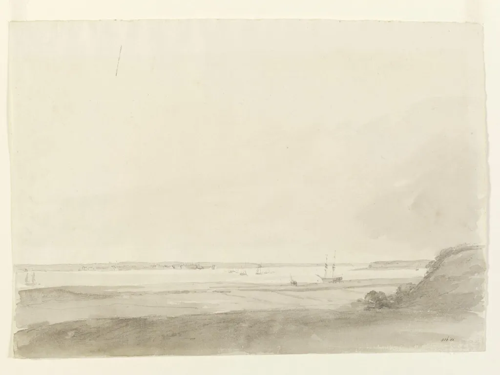 View from the shore over the Thames or the Medway, by John Constable, watercolor, 1803