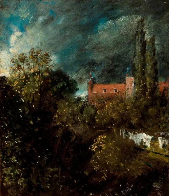 View in a Garden, with a Red House Beyond, by John Constable