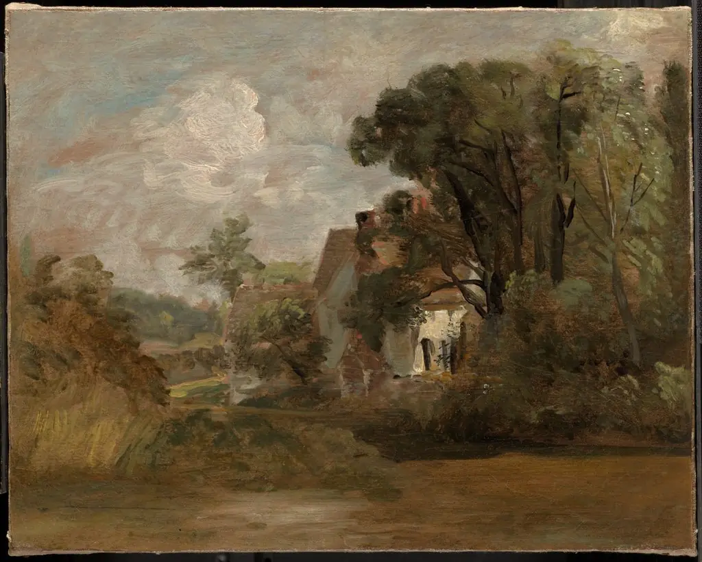 Willy Lott's House (recto); Landscape Sketches with Trees and Church Tower (verso), by John Constable