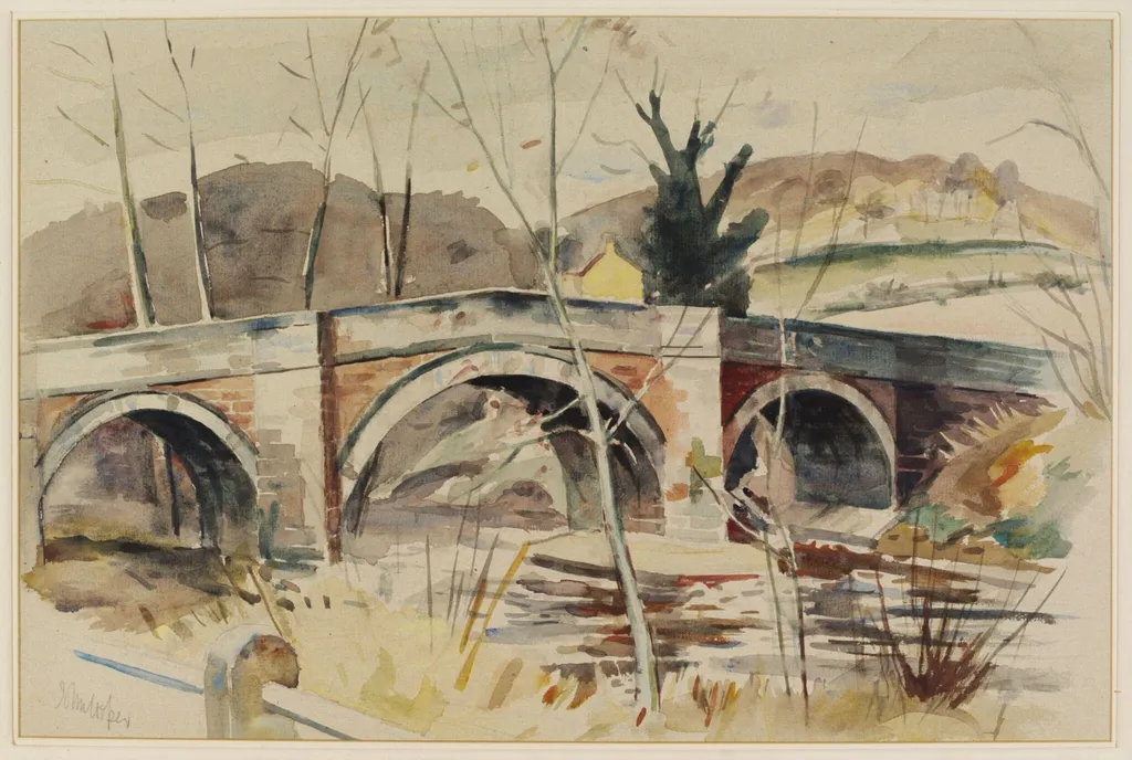 Ashberry Bridge (North side), Rievaulx, by John Cooper, watercolor, 1940