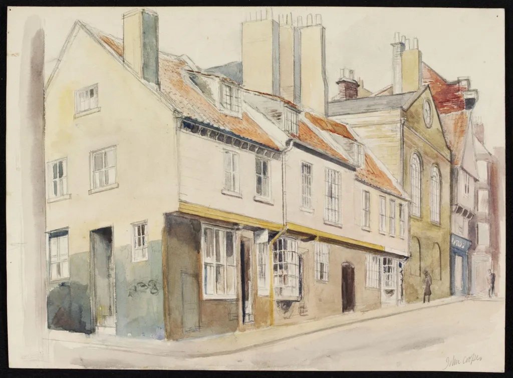 Tudor Houses, Church Street, Whitby, by John Cooper, watercolor, 1940