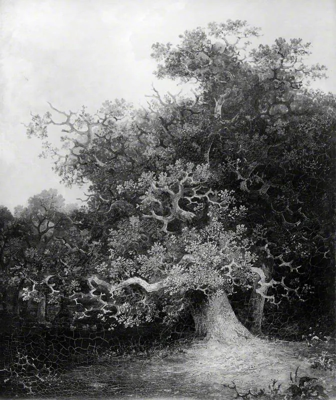 Forest Scene with Oak Trees, by John Crome, oil, 1804