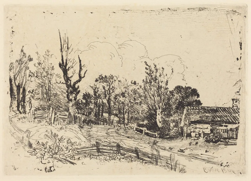 Road with a Farmhouse on the Right, by John Crome, ink, 1806