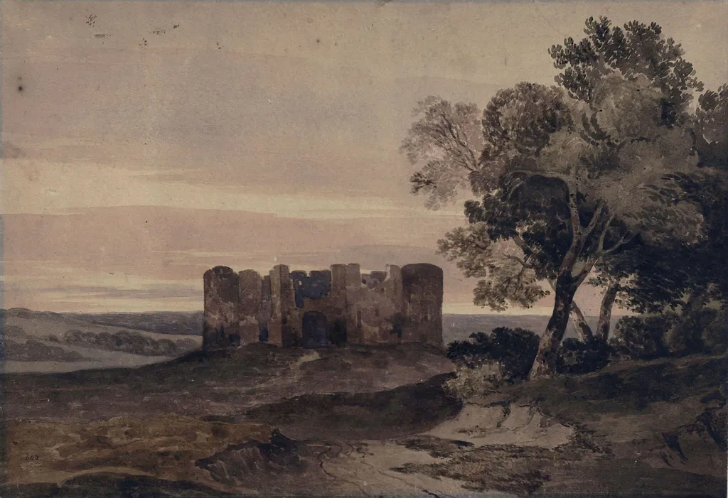 Ruined castle: Evening, by John Crome, watercolor, 1790