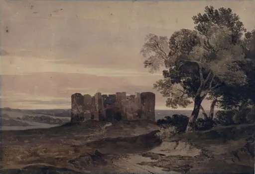 Ruined castle: Evening, by John Crome