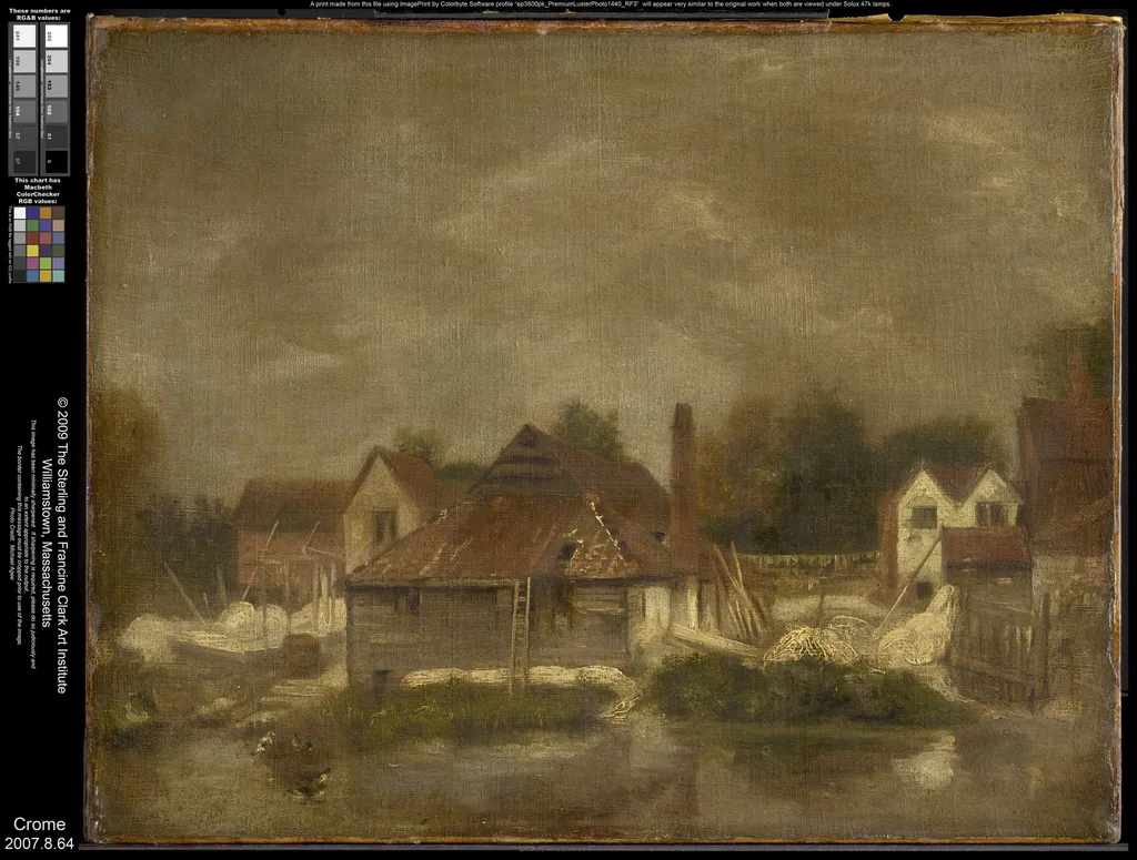 Sheds and Old Houses on the Yare, by John Crome, oil, 1803