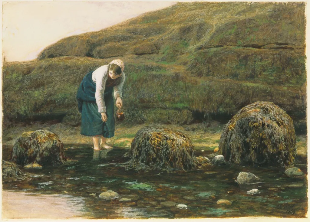 The Winkle Gatherer, by John Dawson OWS Watson, watercolor, 1869