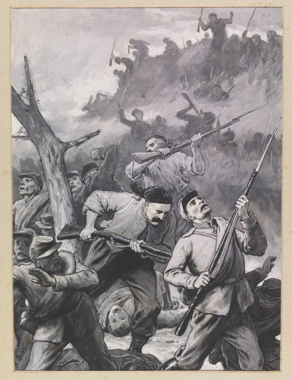 With the Turks at Shipka - Allah! Allah! A Turkish charge after an unsuccessful assault by the Russians, by John Dawson OWS Watson, watercolor, 1877