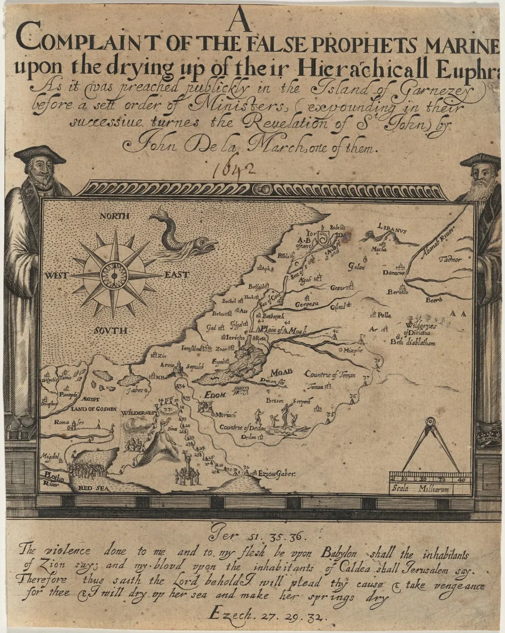 Frontispiece to Complaint of the False Prophets, by John de La Marche, by John Droeshout, ink, 1641