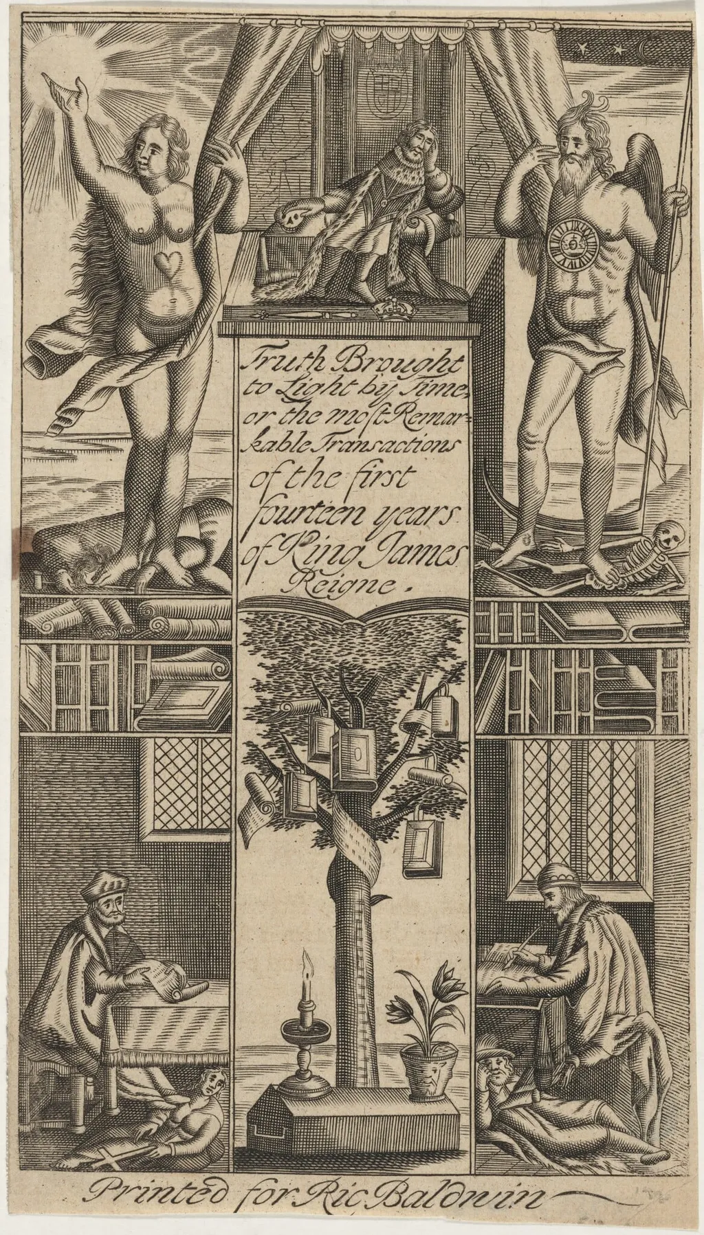 Frontispiece to Truth Brought to Light by Time, by John Droeshout, ink, 1692