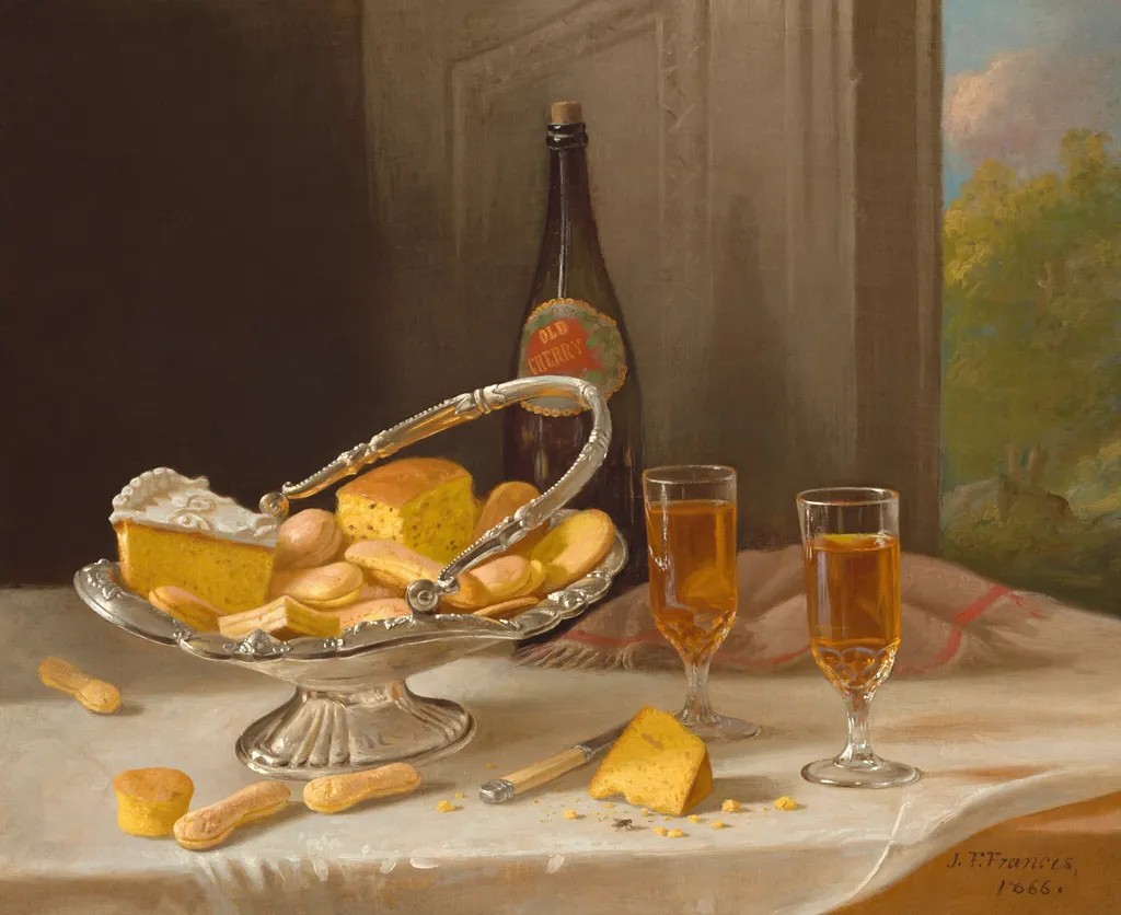 Still Life with Silver Cake Basket, by John F. Francis, oil, 1866