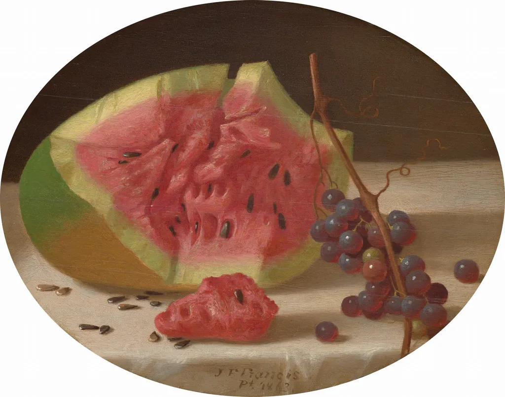 Watermelon and Grapes, by John F. Francis, oil, 1863