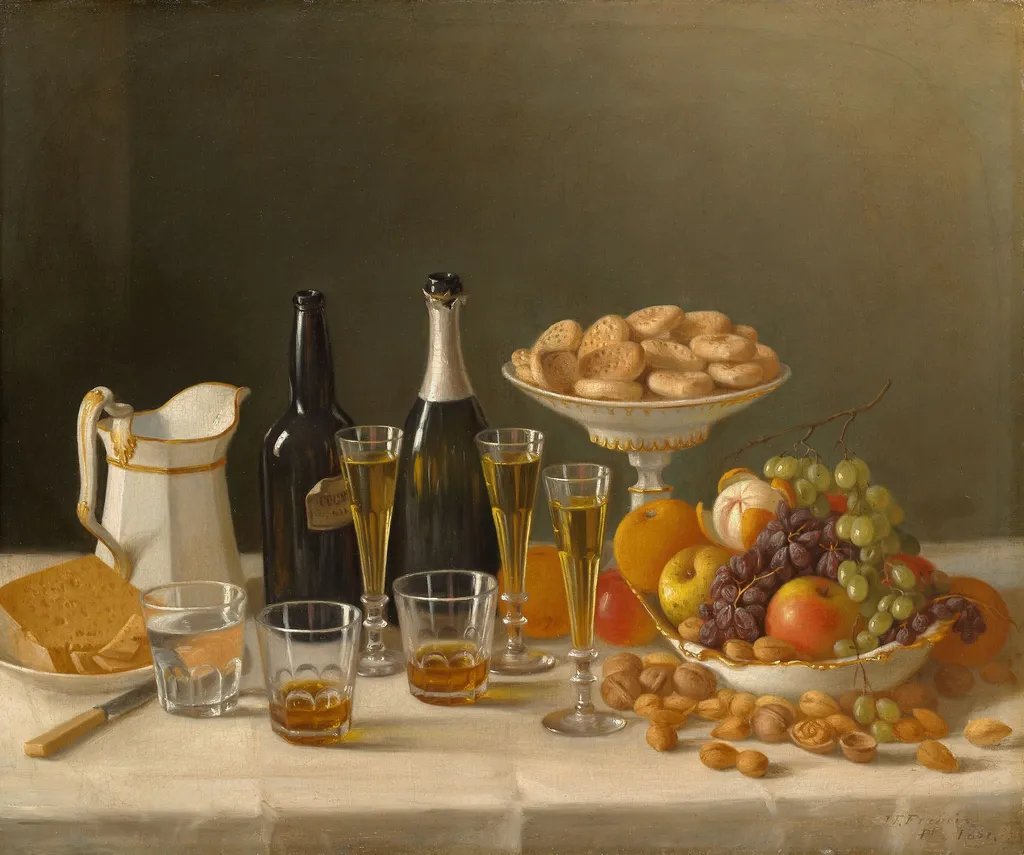 Wine, Cheese, and Fruit, by John F. Francis, oil, 1857