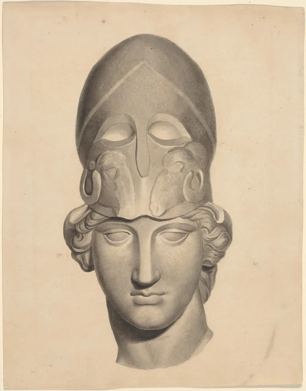 Antique Head with a Helmet, by John Flaxman, ink, 1790