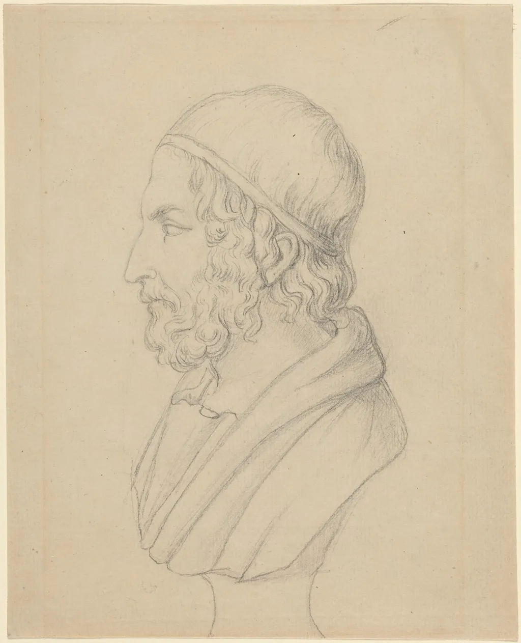 Classical Portrait Bust of a Bearded Man, by John Flaxman, graphite, 1790