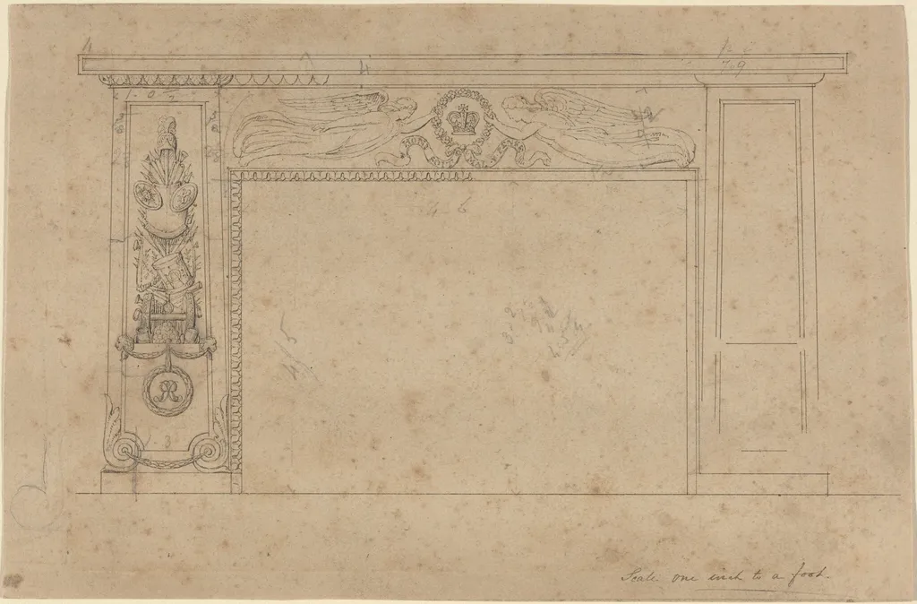 Design for the Chimney Piece in the Throne Room, Buckingham Palace, by John Flaxman, ink, 1823