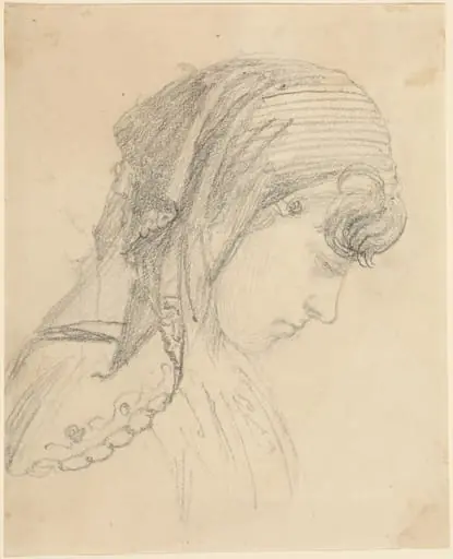 Head of a Woman in a Scarf, Looking Down, by John Flaxman