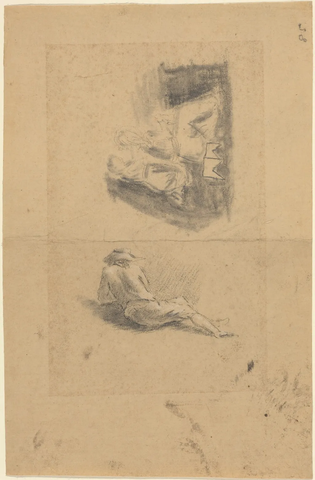 Reclining Man; Two Women, by John Flaxman, chalk, 1790