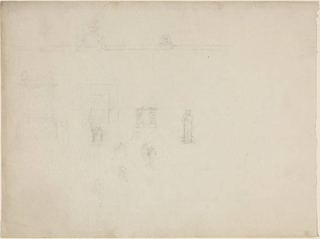 Sheet of Architectural and Figure Studies, by John Flaxman, graphite, 1790