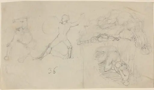 Sheet of Sketches, including Two Warriors Fighting, by John Flaxman