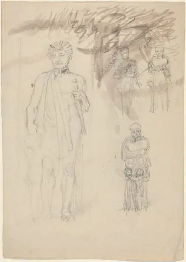 Sheet of Studies, including Warrior with Child [recto and verso], by John Flaxman