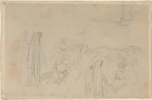 Sketches with a Hooded Figure (Virgil and Beatrice?), by John Flaxman