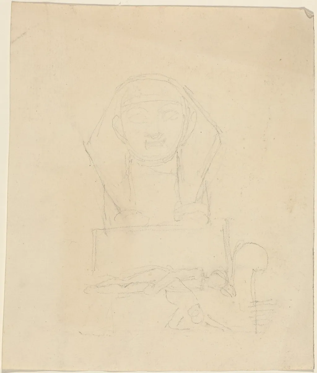 Sphinx with Reclining Figures in Foreground, by John Flaxman, graphite, 1790