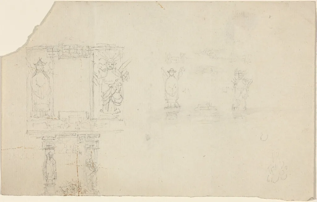Structure with Figures in Asian Dress (Illustration for “The Casket”?), by John Flaxman, graphite, 1812