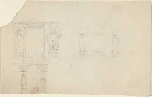 Structure with Figures in Asian Dress (Illustration for “The Casket”?), by John Flaxman